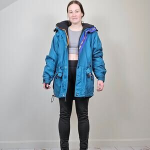 Vintage 80s 90s Ski Coat Winter Jacket Belted Teal Large